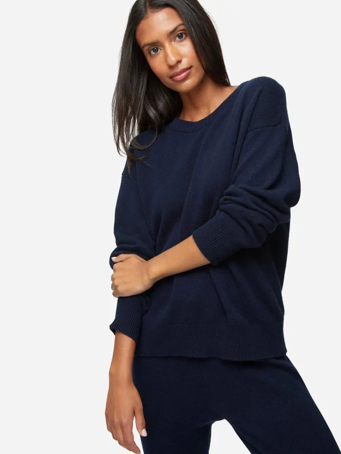 Cashmere Sweaters Women Derek Rose Relaxed Sweater Daphne Cashmere Navy