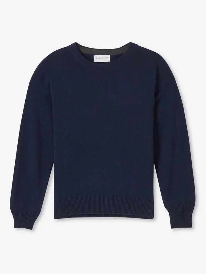 Cashmere Sweaters Women Derek Rose Relaxed Sweater Daphne Cashmere Navy