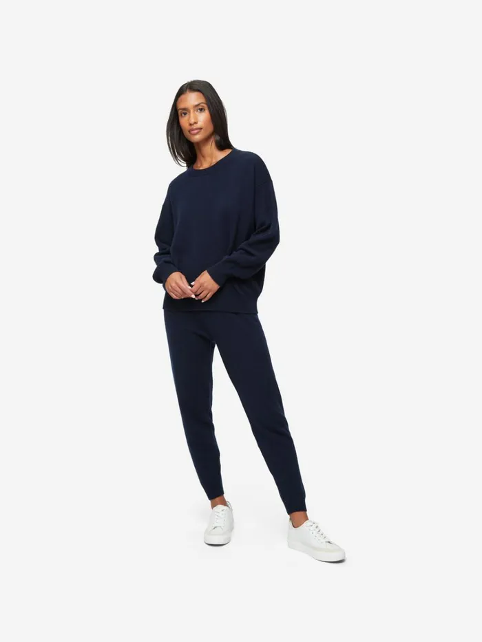 Cashmere Sweaters Women Derek Rose Relaxed Sweater Daphne Cashmere Navy