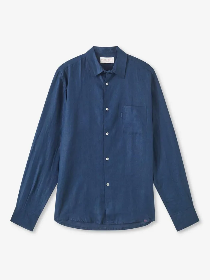 Casual Shirts Men Derek Rose Shirt Monaco 2 Linen Navy