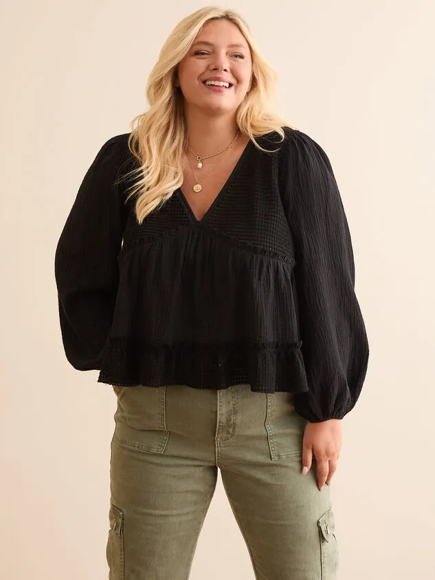 Catarina Long Sleeve Babydoll Top Black Women Altar039d State Tops