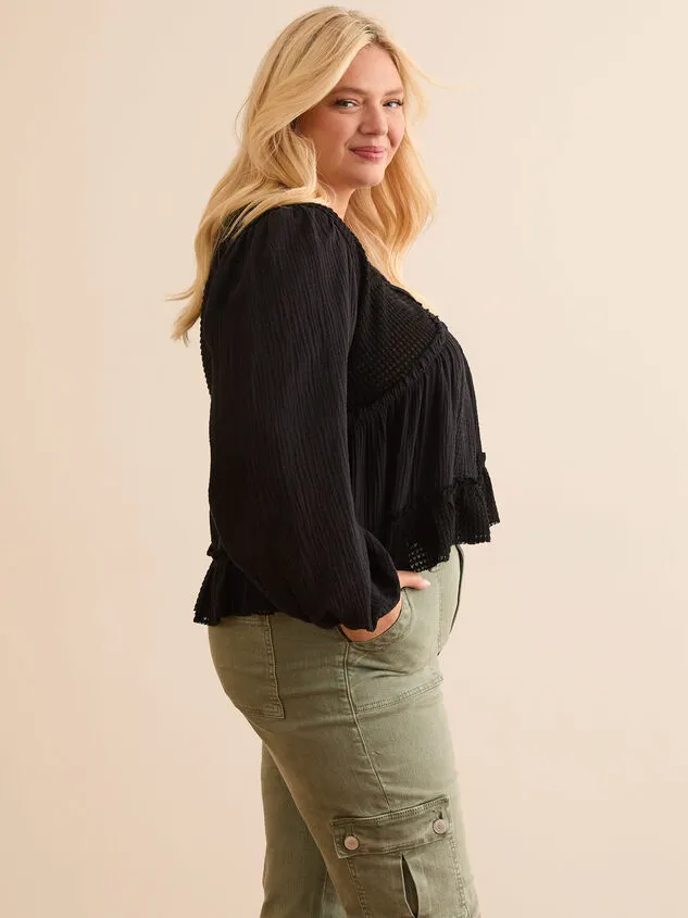 Catarina Long Sleeve Babydoll Top Black Women Altar039d State Tops