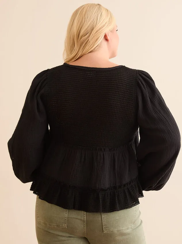 Catarina Long Sleeve Babydoll Top Black Women Altar039d State Tops