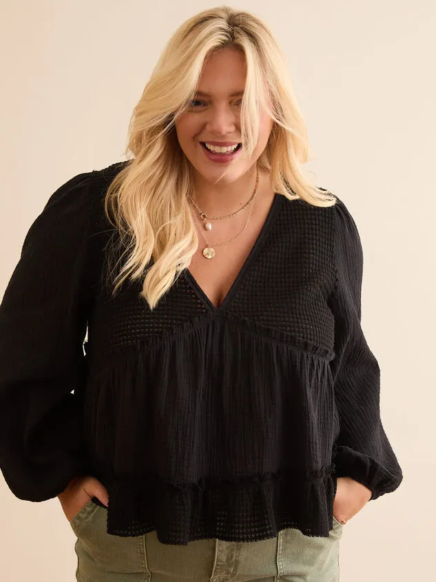 Catarina Long Sleeve Babydoll Top Black Women Altar039d State Tops