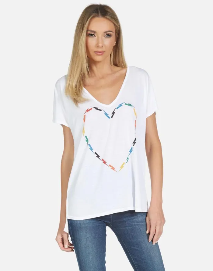 Celine Rainbow Electric Heart White Women Lauren Moshi Short Sleeve