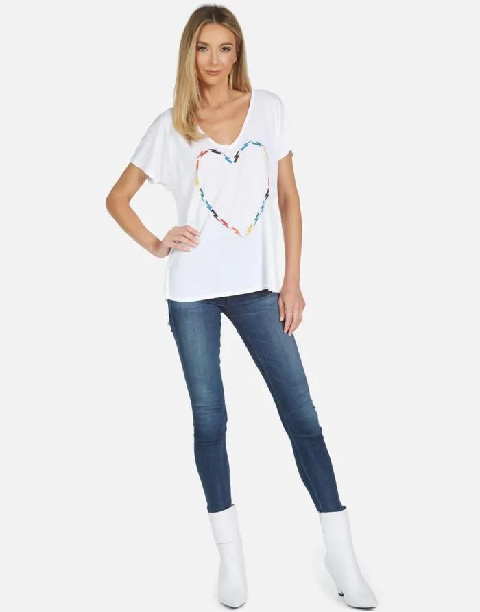 Celine Rainbow Electric Heart White Women Lauren Moshi Short Sleeve