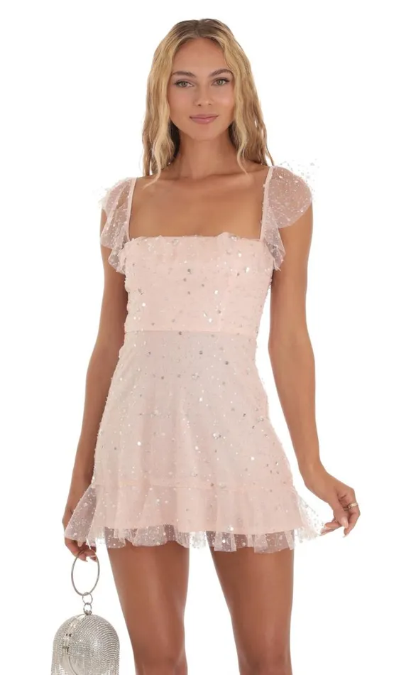 Celosia Sequin Shimmer Ruffle Dress Pink Women LUCY IN THE SKY Mini Dresses Celosia Sequin Shimmer Ruffle Dress Pink Women LUCY IN THE SKY Mini Dresses