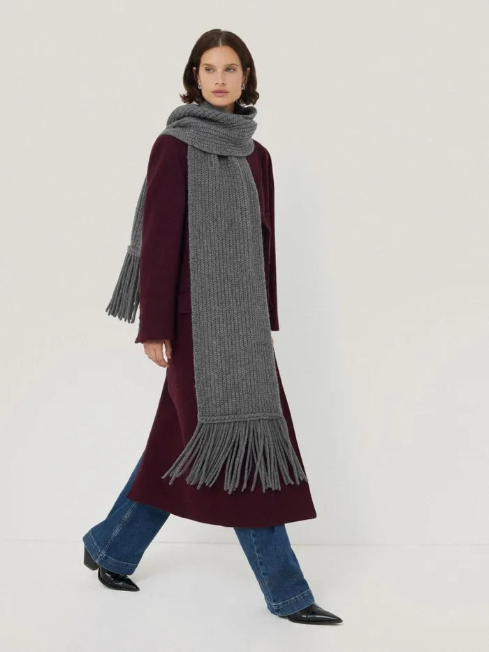 Chunky Fringed Scarf Grey Women Jigsaw Knitwear and Cashmere