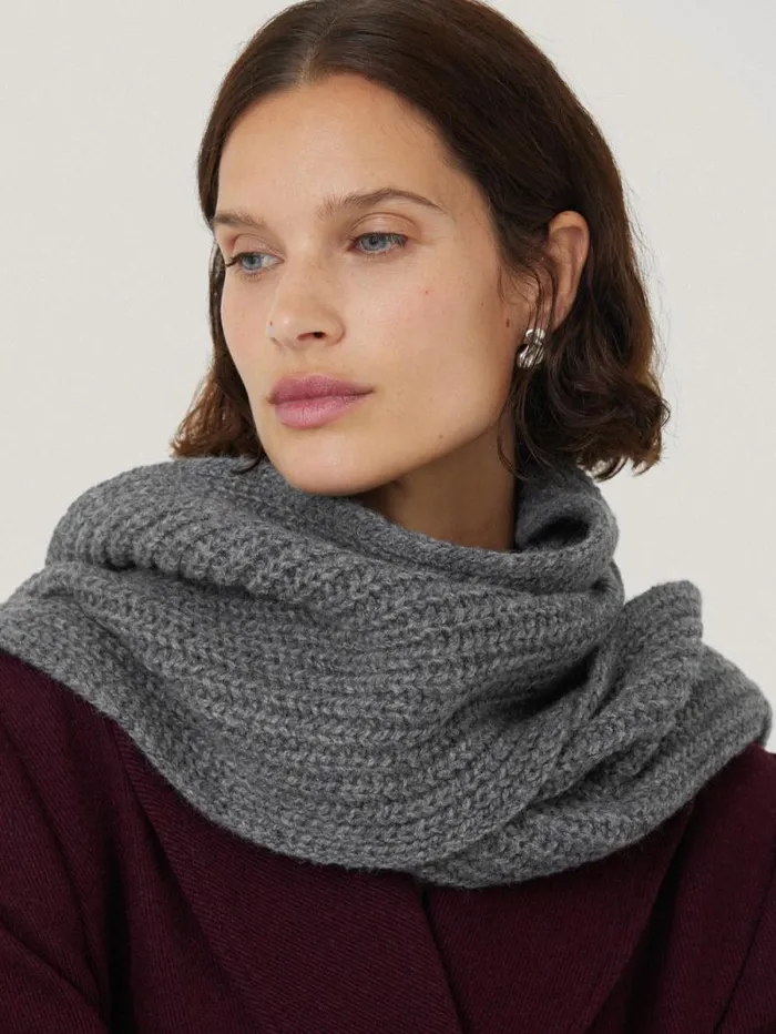 Chunky Fringed Scarf Grey Women Jigsaw Ponchos and Scarves