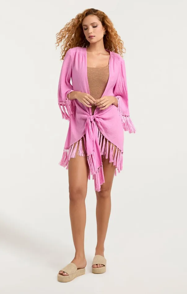 Cinq Sept Crinkle Tencel Mini Stefie Coverup Pinkhibiscus Women Coverups