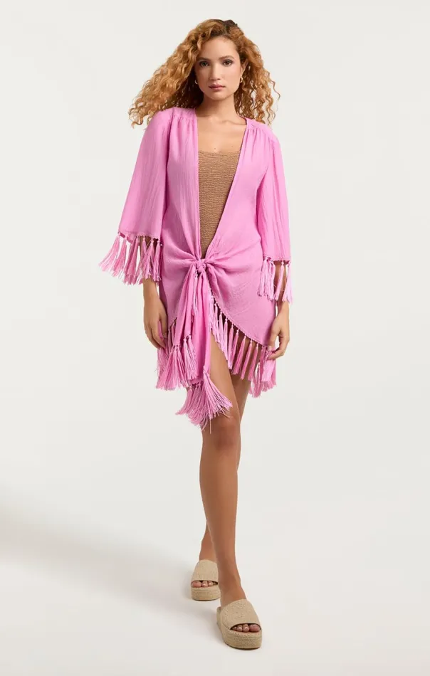 Cinq Sept Crinkle Tencel Mini Stefie Coverup Pinkhibiscus Women Coverups