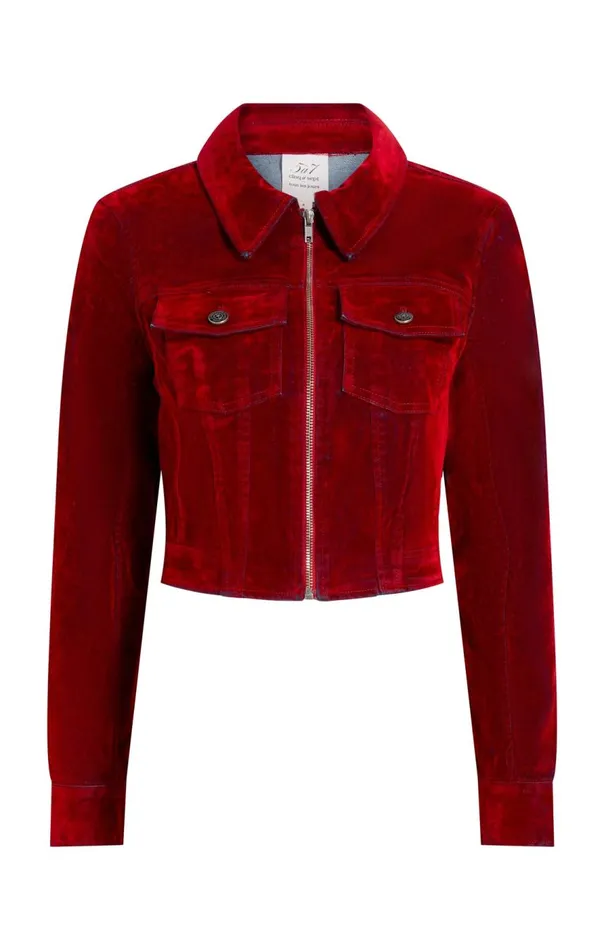 Cinq Sept Flocked Denim Marilee Jacket Pomegranate Women Jackets