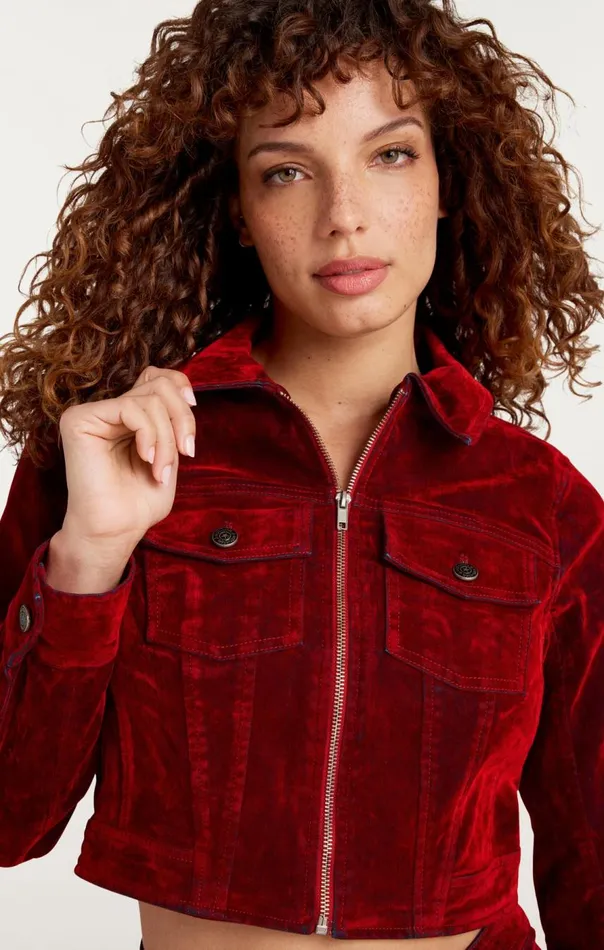 Cinq Sept Flocked Denim Marilee Jacket Pomegranate Women Jackets