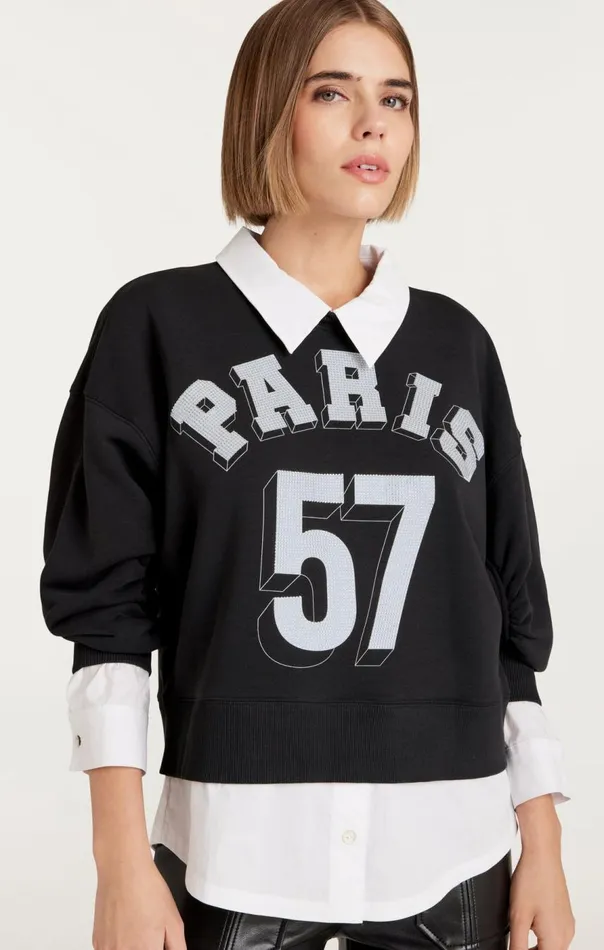 Cinq Sept Heatset Paris 57 Justina Pullover Blackwhite Women Long Sleeve Tops