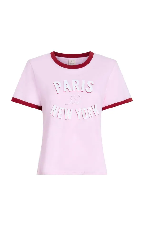 Cinq Sept Paris New York Ringer Tee Pinkopal Women Tees