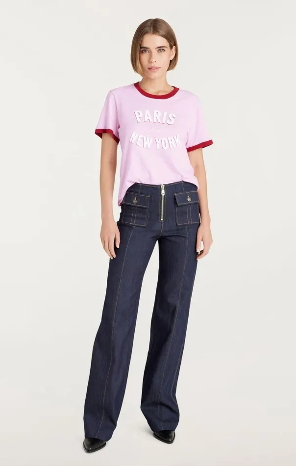 Cinq Sept Paris New York Ringer Tee Pinkopal Women Tees