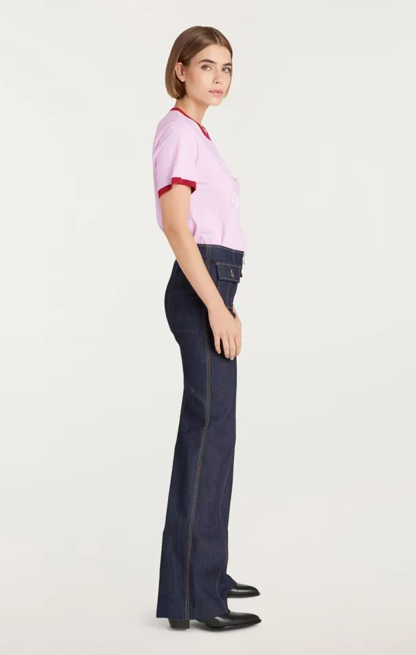Cinq Sept Paris New York Ringer Tee Pinkopal Women Tees