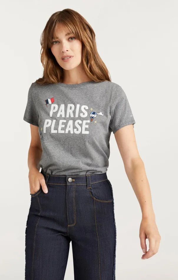 Cinq Sept Paris Please Tee Heathergreywhite Women Tees