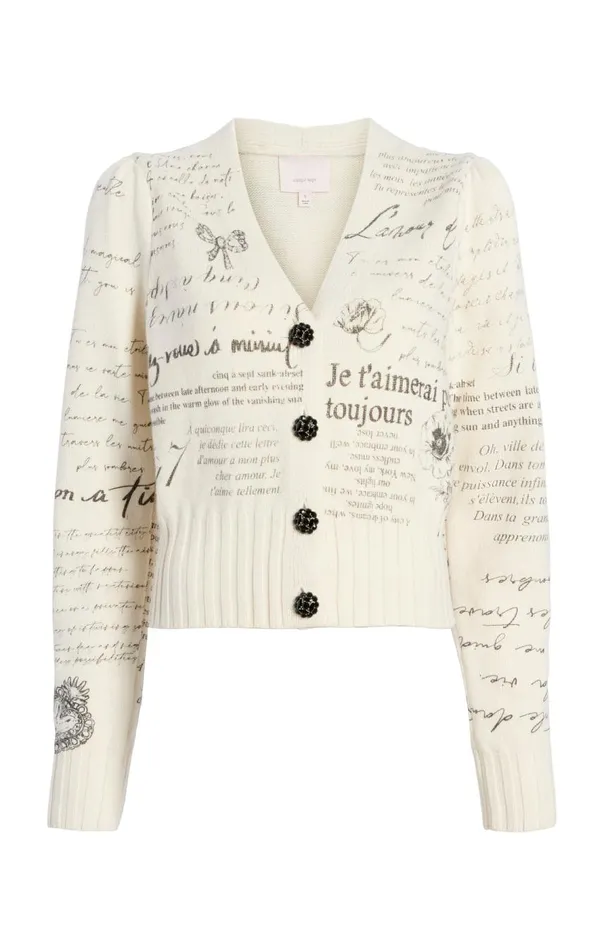 Cinq Sept Printed Lovenotes Morgan Cardigan Ivoryblack Women Sweaters and Knits