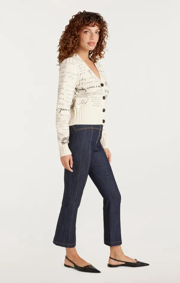 Cinq Sept Printed Lovenotes Morgan Cardigan Ivoryblack Women Sweaters and Knits