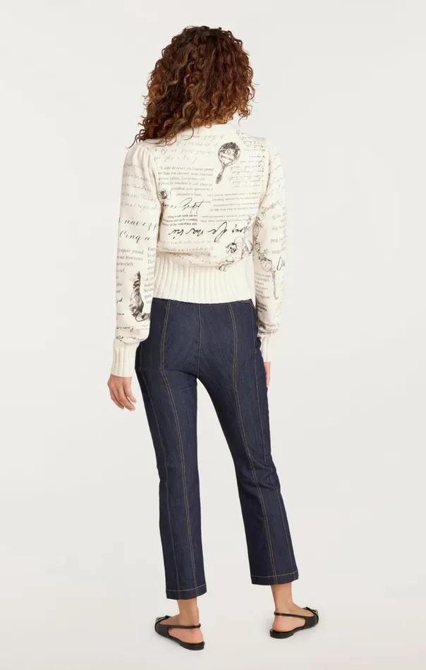 Cinq Sept Printed Lovenotes Morgan Cardigan Ivoryblack Women Sweaters and Knits
