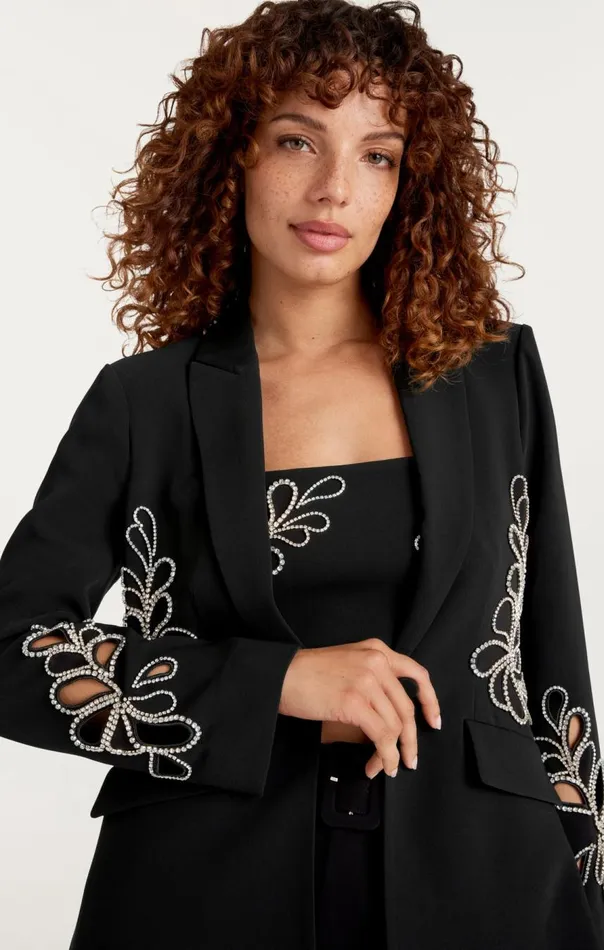 Cinq Sept Rhinestone Paisley Cheyenne Blazer Black Women Blazers