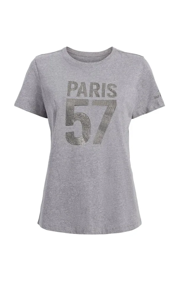Cinq Sept Rhinestone Paris 57 Tee Heathergreysilver Women Tees