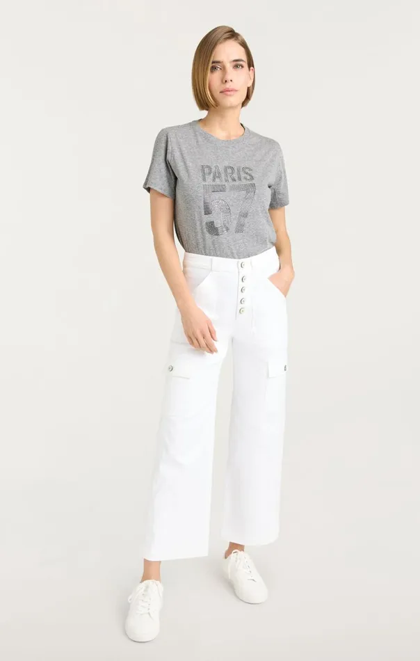 Cinq Sept Rhinestone Paris 57 Tee Heathergreysilver Women Tees