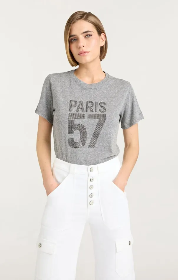 Cinq Sept Rhinestone Paris 57 Tee Heathergreysilver Women Tees