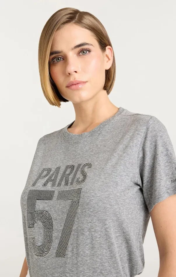 Cinq Sept Rhinestone Paris 57 Tee Heathergreysilver Women Tees