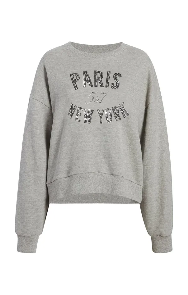 Cinq Sept Rhinestone Paris New York Brandy Pullover Heathergreyblack Women Sweaters and Knits