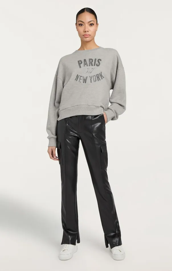 Cinq Sept Rhinestone Paris New York Brandy Pullover Heathergreyblack Women Sweaters and Knits
