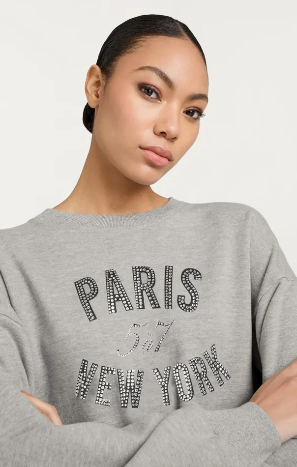 Cinq Sept Rhinestone Paris New York Brandy Pullover Heathergreyblack Women Sweaters and Knits