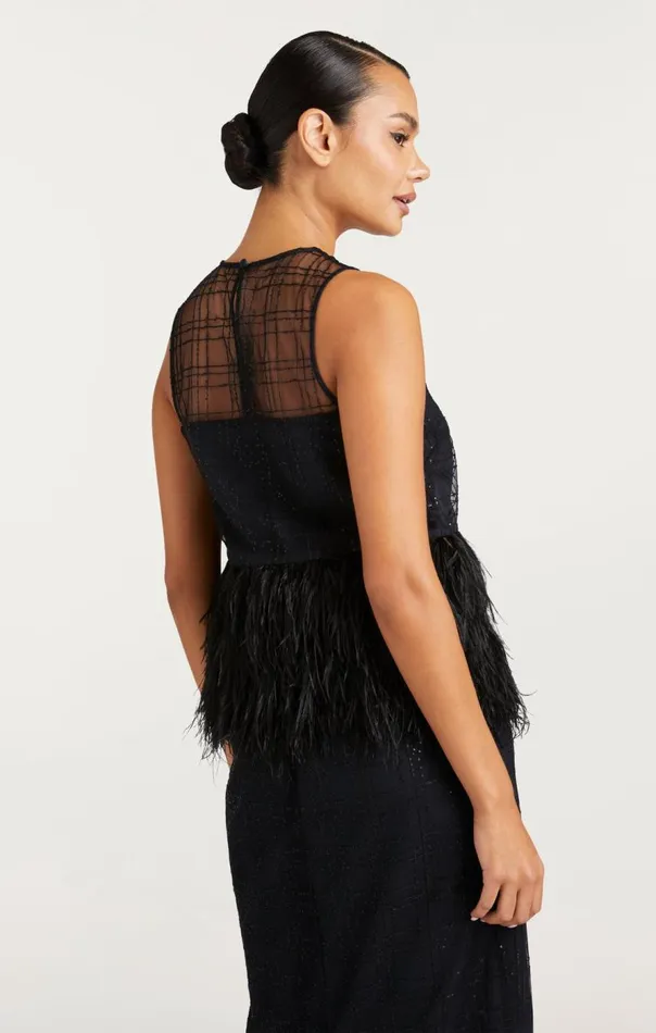 Cinq Sept Sequin Plaid Charisse Top Black Women Tank Tops and Camisoles