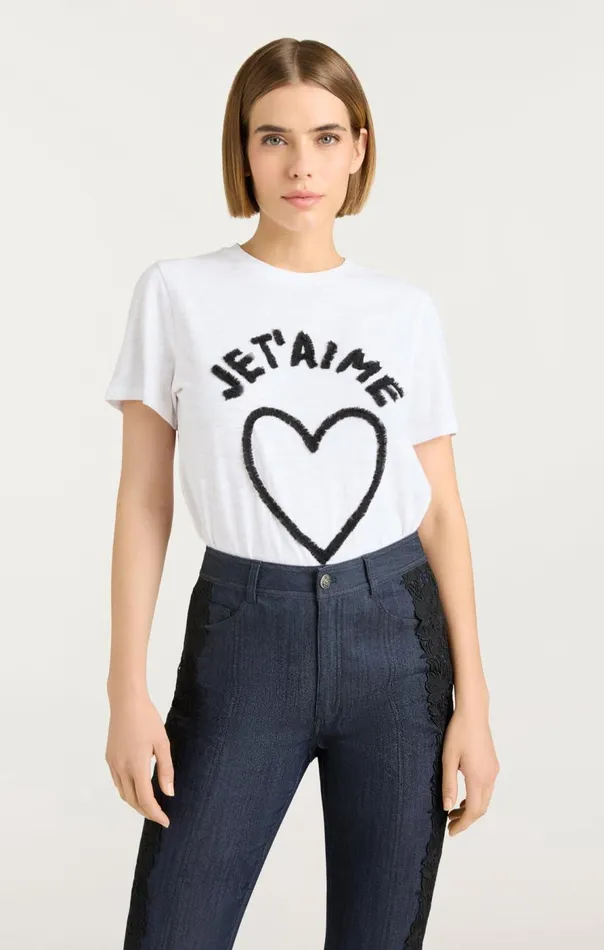 Cinq Sept Textured Je T039aime Tee Whiteblack Women Tees