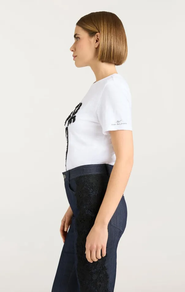 Cinq Sept Textured Je T039aime Tee Whiteblack Women Tees