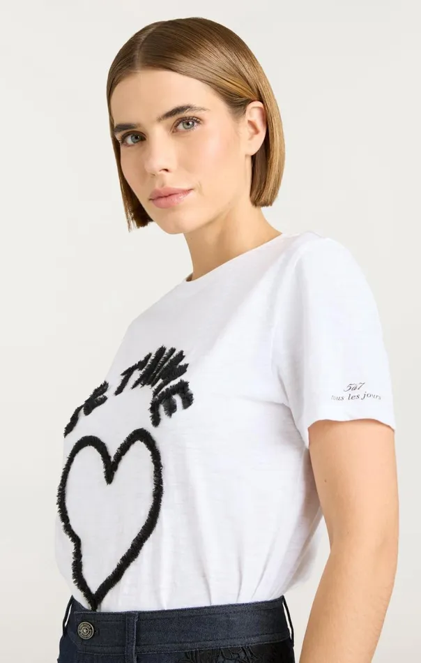 Cinq Sept Textured Je T039aime Tee Whiteblack Women Tees