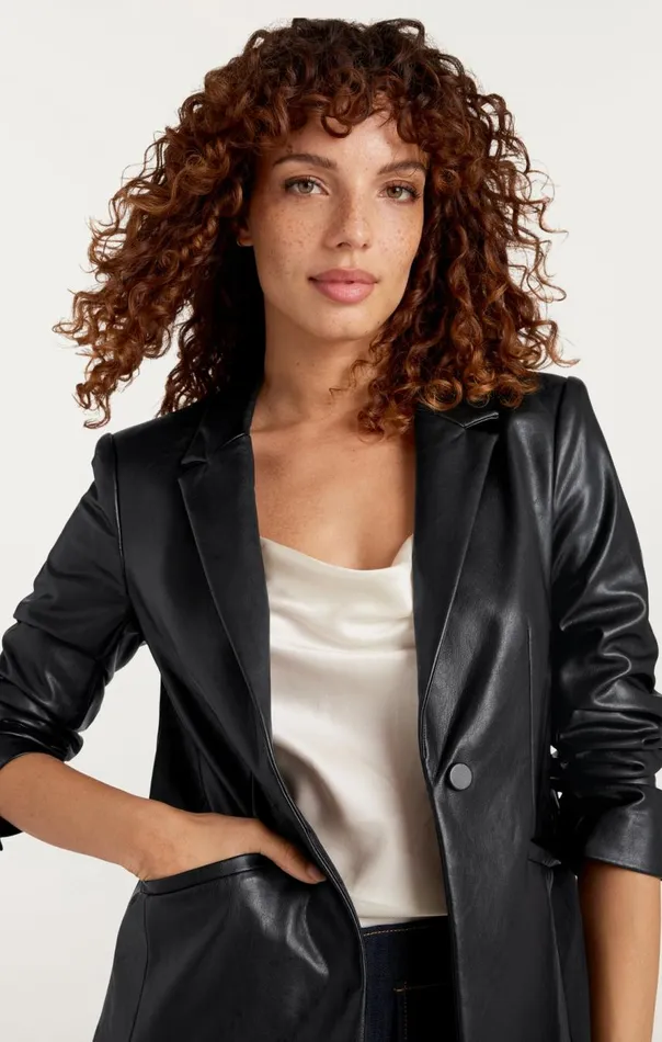 Cinq Sept Vegan Leather Kylie Blazer Black Women Blazers