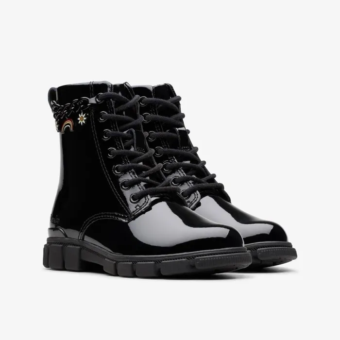 Clarks Boots Evyn Charm Black Patent 8211 Kids