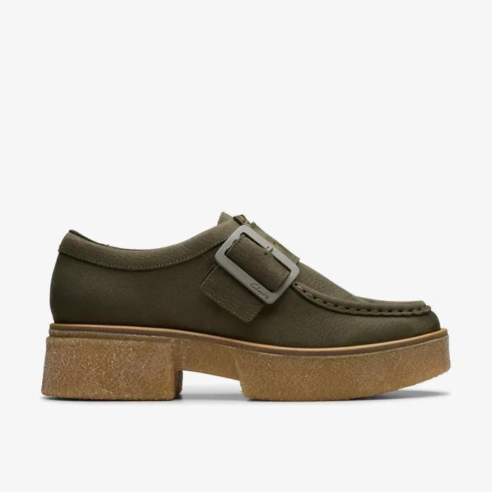 Clarks Flat Shoes Linoso Monk Dark Green Nubuck 8211 Women
