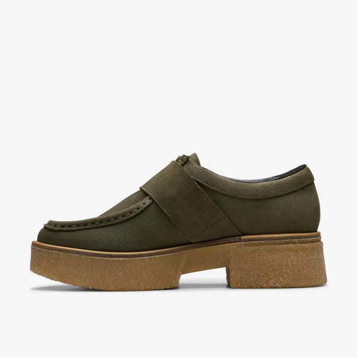 Clarks Flat Shoes Linoso Monk Dark Green Nubuck 8211 Women