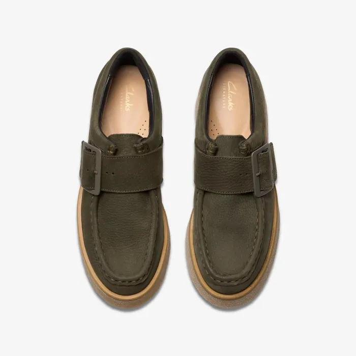 Clarks Flat Shoes Linoso Monk Dark Green Nubuck 8211 Women