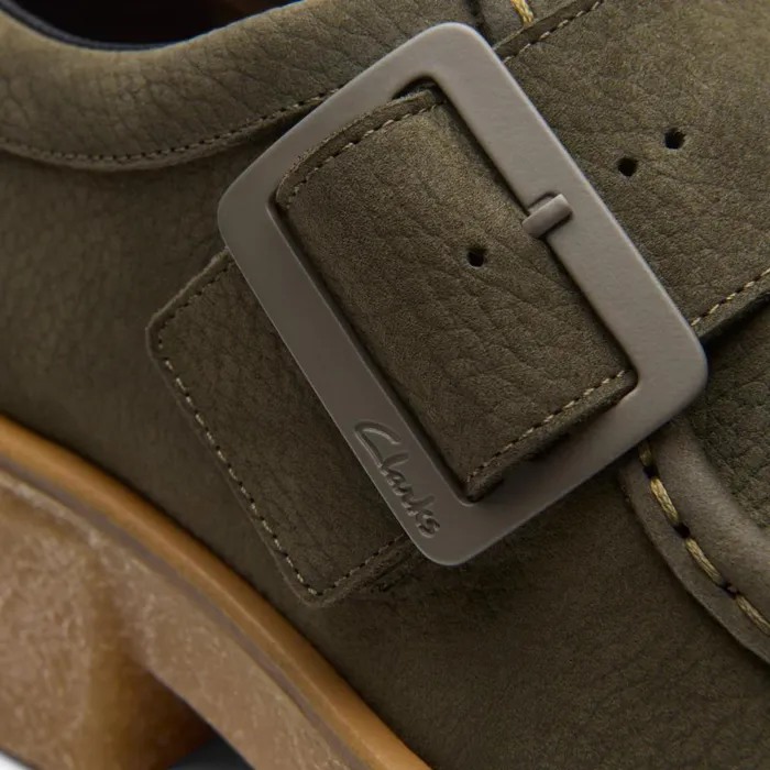 Clarks Flat Shoes Linoso Monk Dark Green Nubuck 8211 Women