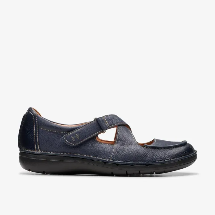 Clarks Flat Shoes Un Loop Strap Navy Leather 8211 Women