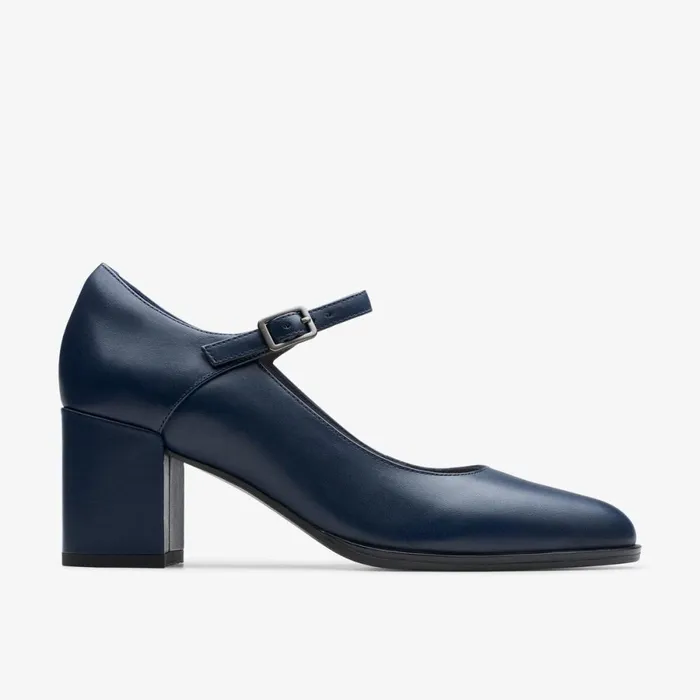 Clarks Heels Freva 55 Strap Navy Leather 8211 Women