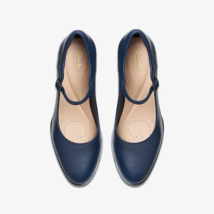 Clarks Heels Freva 55 Strap Navy Leather 8211 Women