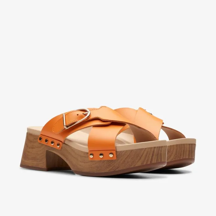 Clarks Heels Sivanne Walk Orange Leather 8211 Women