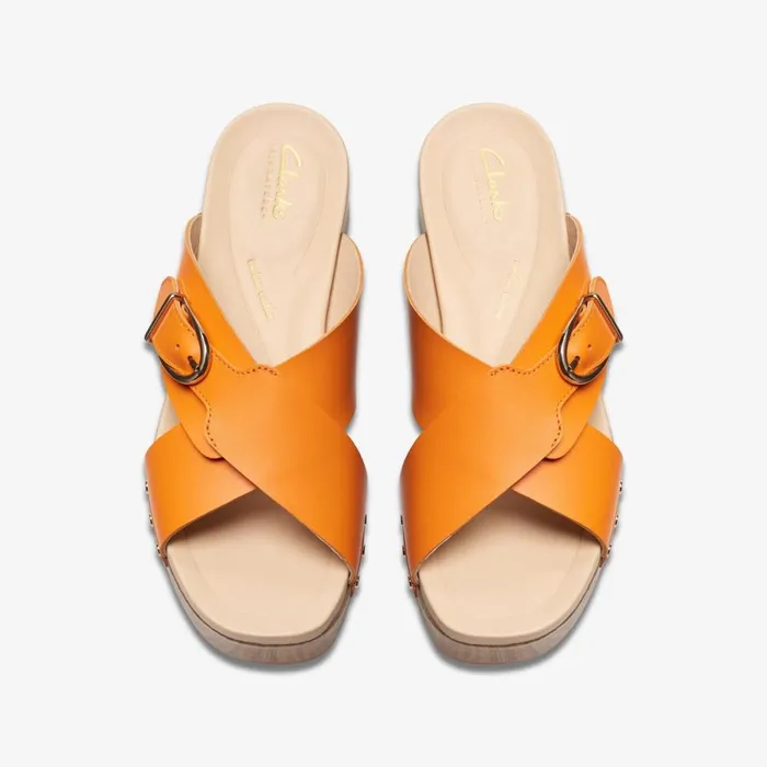 Clarks Heels Sivanne Walk Orange Leather 8211 Women