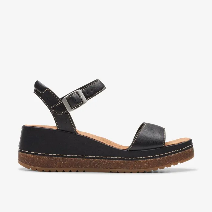 Clarks Wedge Sandals Kassanda Lily Black Leather 8211 Women