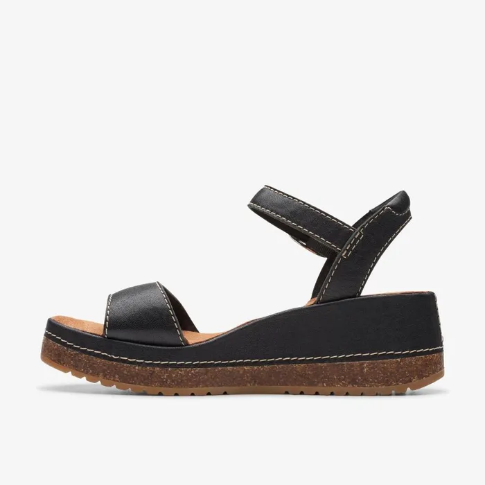 Clarks Wedge Sandals Kassanda Lily Black Leather 8211 Women